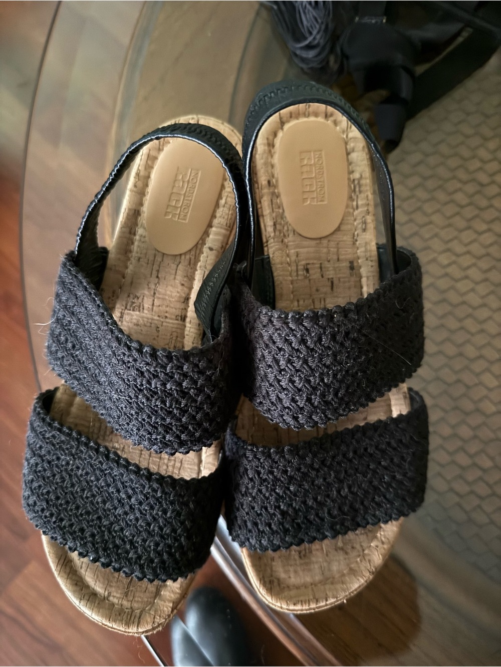 Nordstrom Rack Black Woven Cork Wedge Sandals